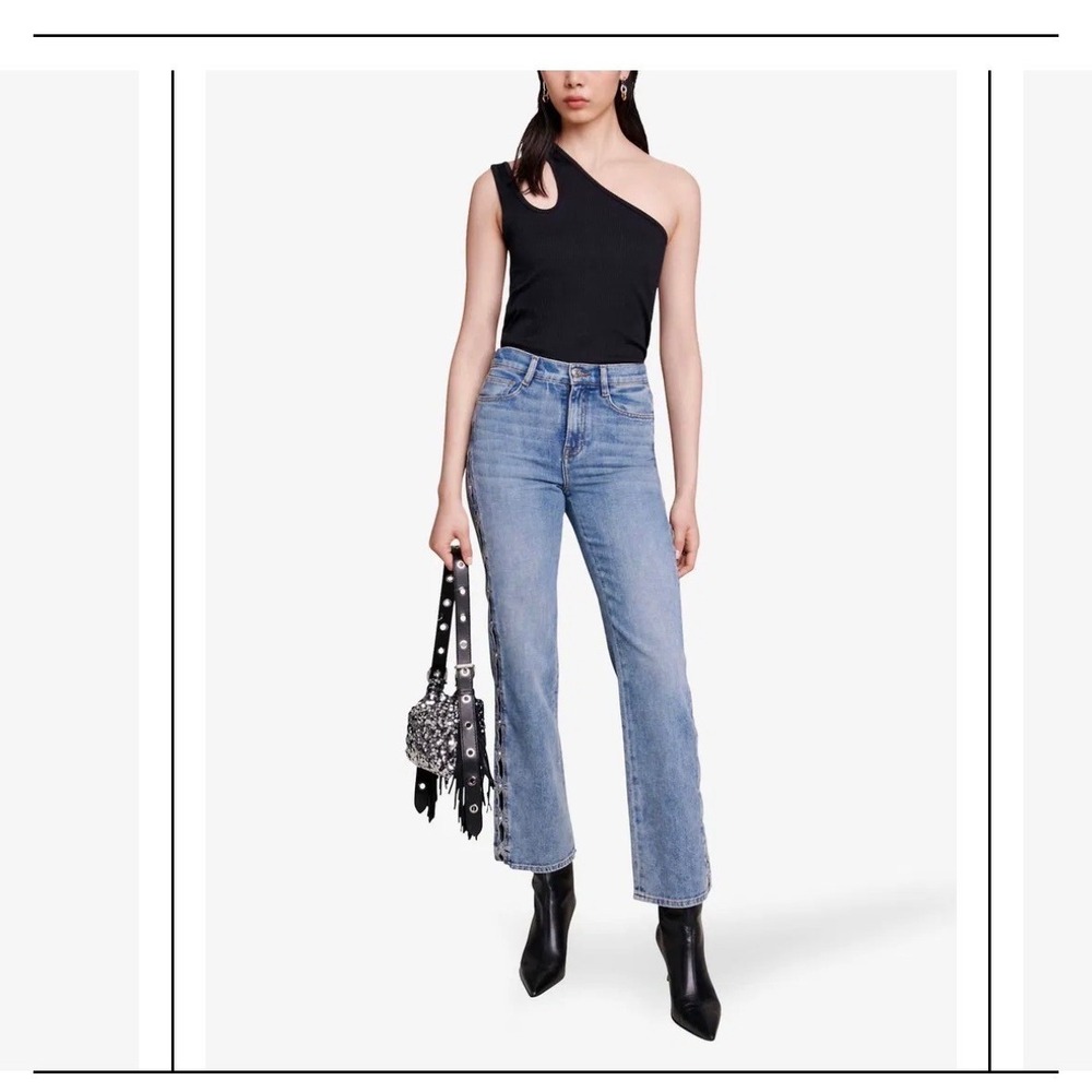 Maje Parfaite Straight Leg Mid Rise Stretch Denim Light Wash Quiet Luxury Y2K